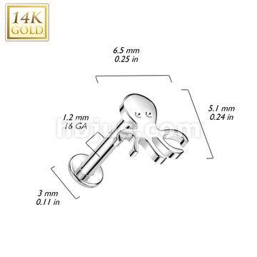 14K Gold Internally Threaded Labret With Octopus Top - Image 4