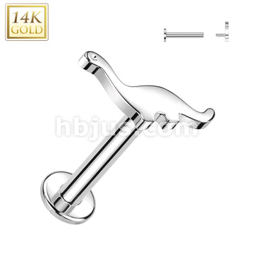 14KT  Gold 14K Gold Internally Threaded Labret With Dinosaur Top - Image 2
