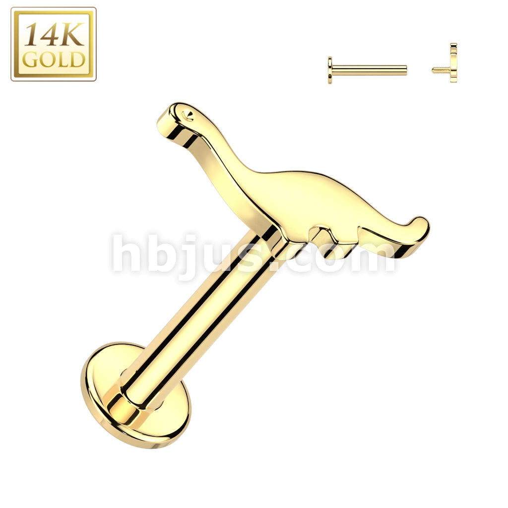 14KT  Gold 14K Gold Internally Threaded Labret With Dinosaur Top - Image 3