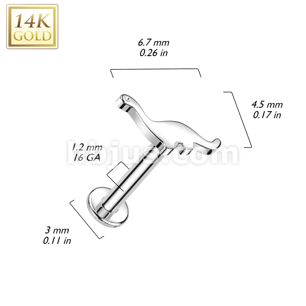 14KT  Gold 14K Gold Internally Threaded Labret With Dinosaur Top - Image 4