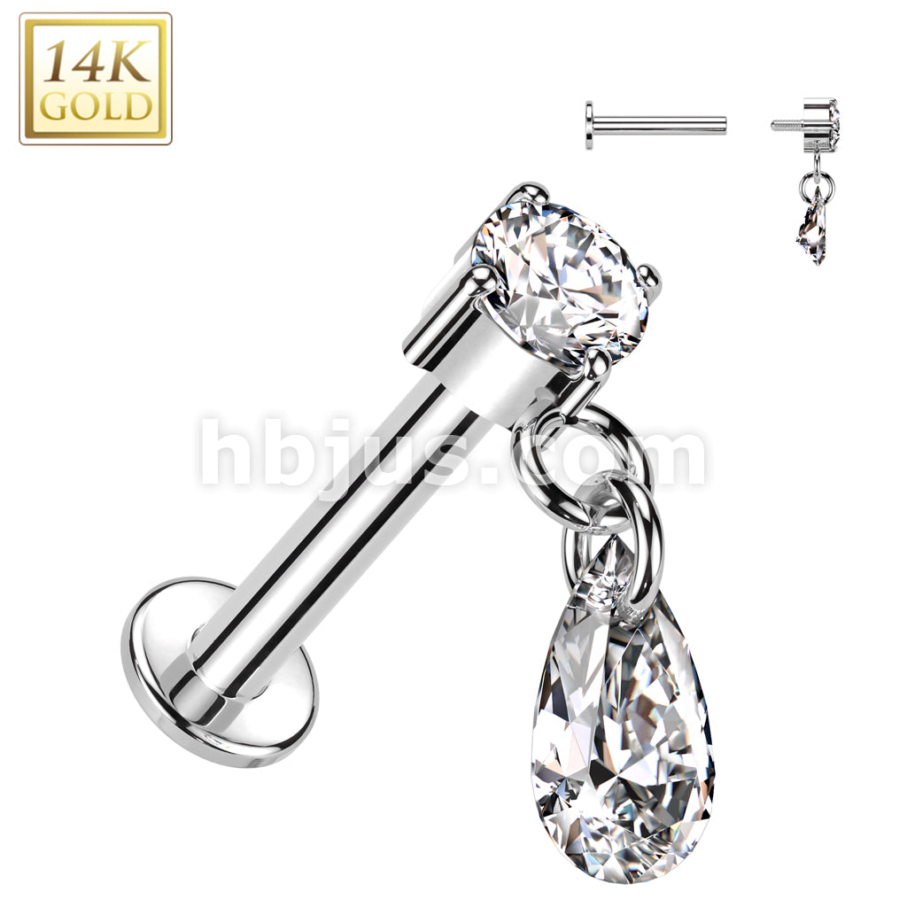 14KT  Gold 14K Gold Internally Threaded Labret With Prong Set CZ Top... - Image 2