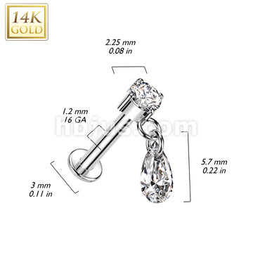 14KT  Gold 14K Gold Internally Threaded Labret With Prong Set CZ Top... - Image 4