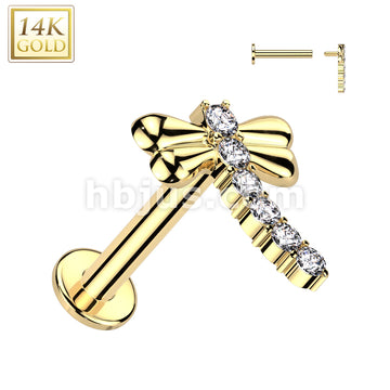 14KT  Gold 14K Gold Internally Threaded Labret With CZ Dragonfly Top - Image 3