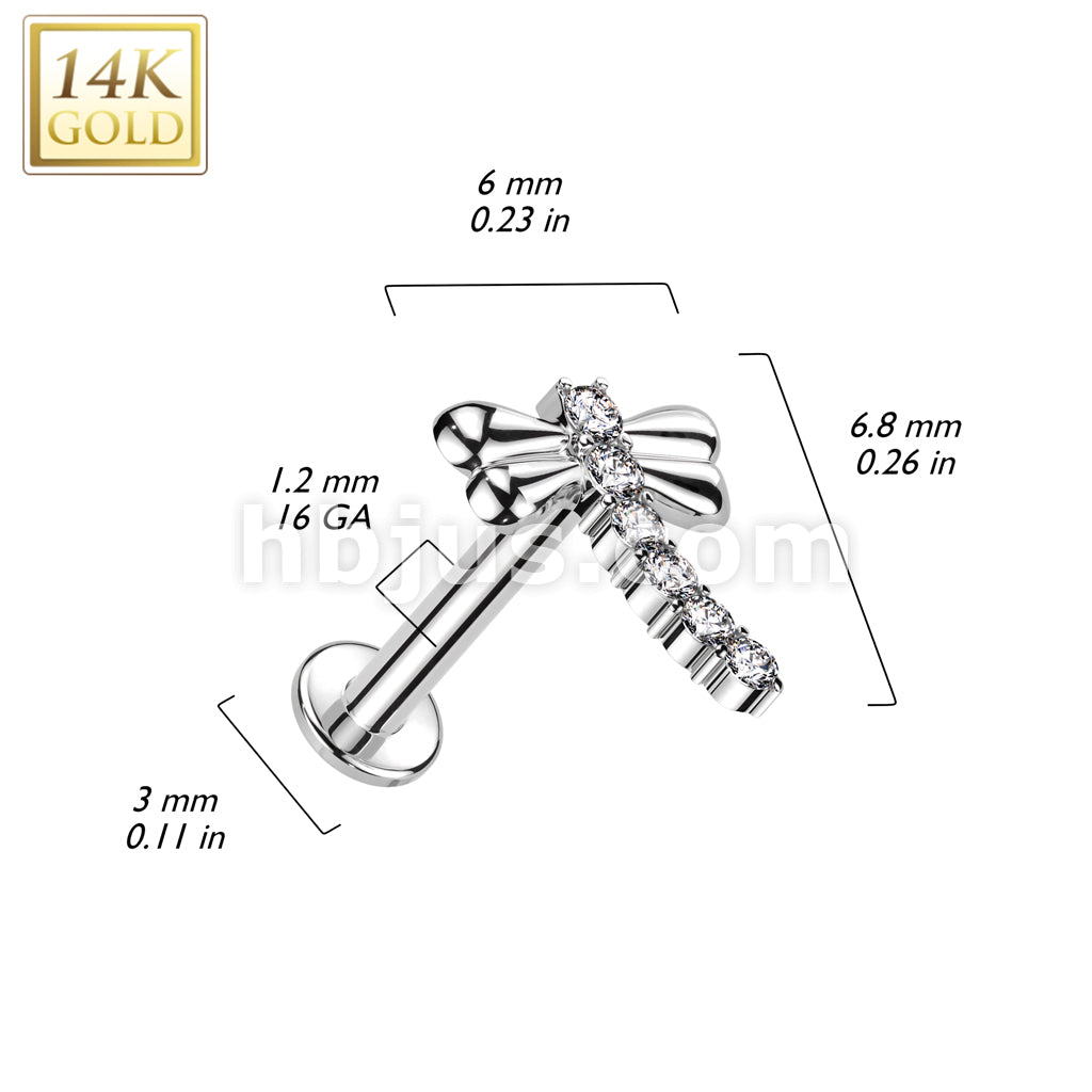 14K Gold Internally Threaded Labret With CZ Dragonfly Top - Image 4