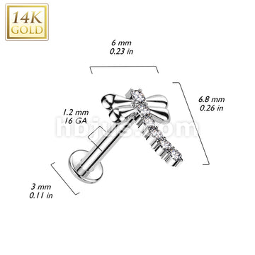 14KT  Gold 14K Gold Internally Threaded Labret With CZ Dragonfly Top - Image 4