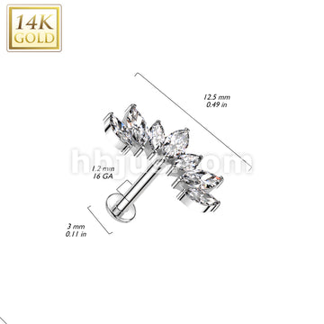 14K Gold Internally Threaded Labret With 7 Marquise CZ Fan Top - Image 4