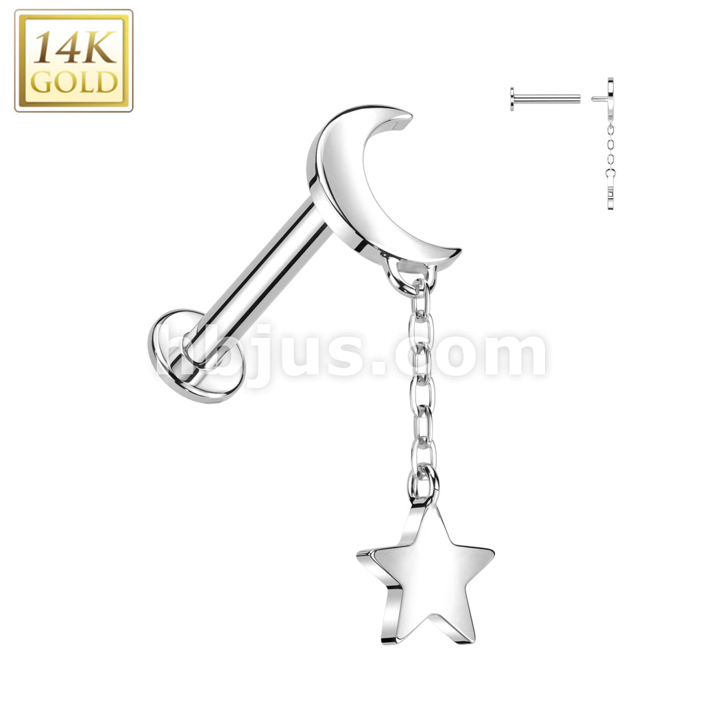 14KT  Gold 14K Gold Internally Threaded Labret With Crescent Moon Top... - Image 2