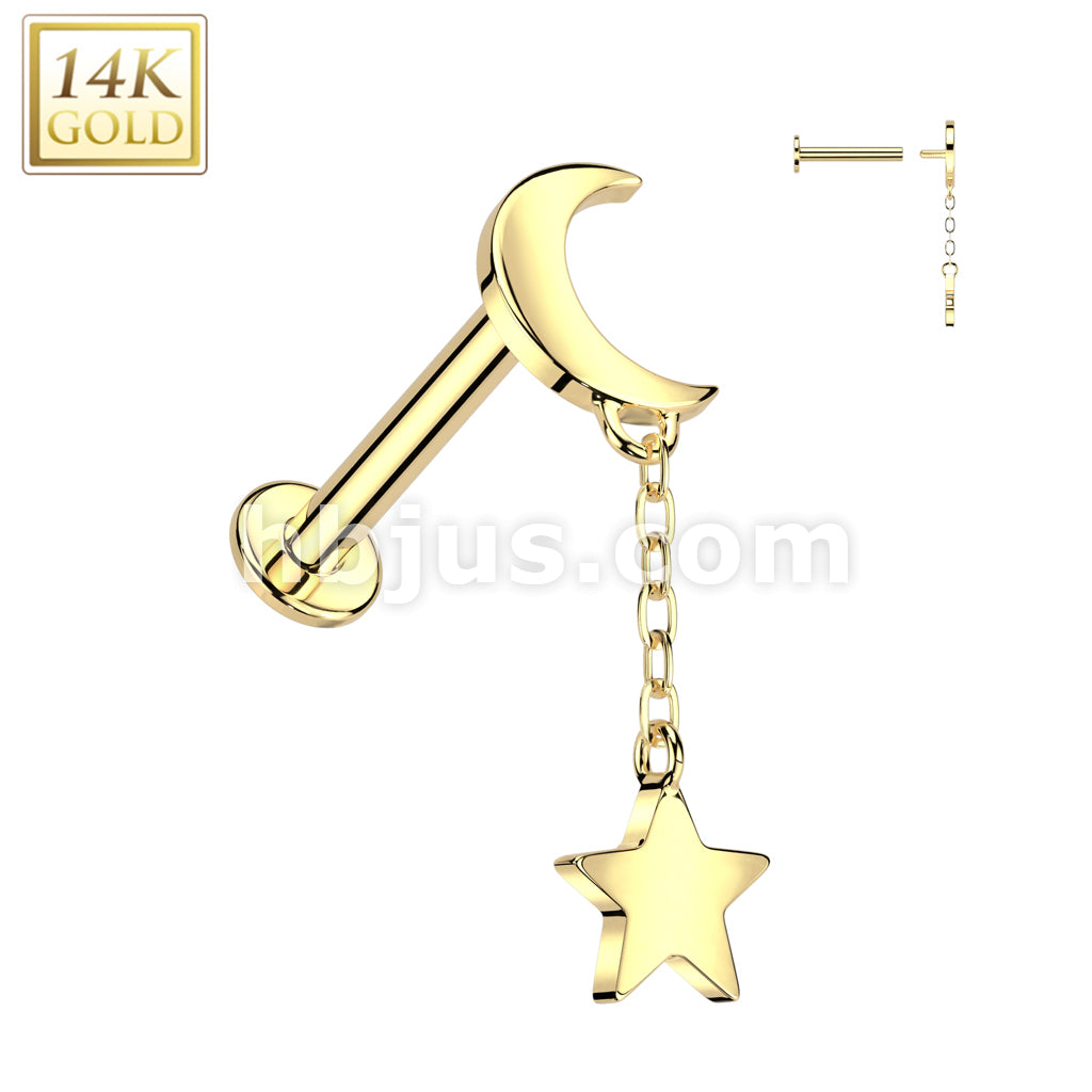 14KT  Gold 14K Gold Internally Threaded Labret With Crescent Moon Top... - Image 3
