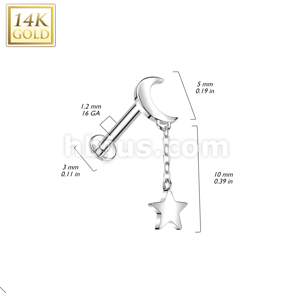 14KT  Gold 14K Gold Internally Threaded Labret With Crescent Moon Top... - Image 4