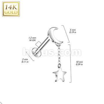 14KT  Gold 14K Gold Internally Threaded Labret With Crescent Moon Top... - Image 4