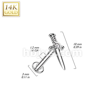 14K Gold Internally Threaded Labret With CZ Center Dagger Top - Image 4