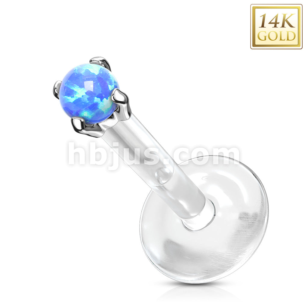 14KT  Gold 14K Gold Opal Prong Set Top Bio Flex Flat Back Studs for... - Image 4