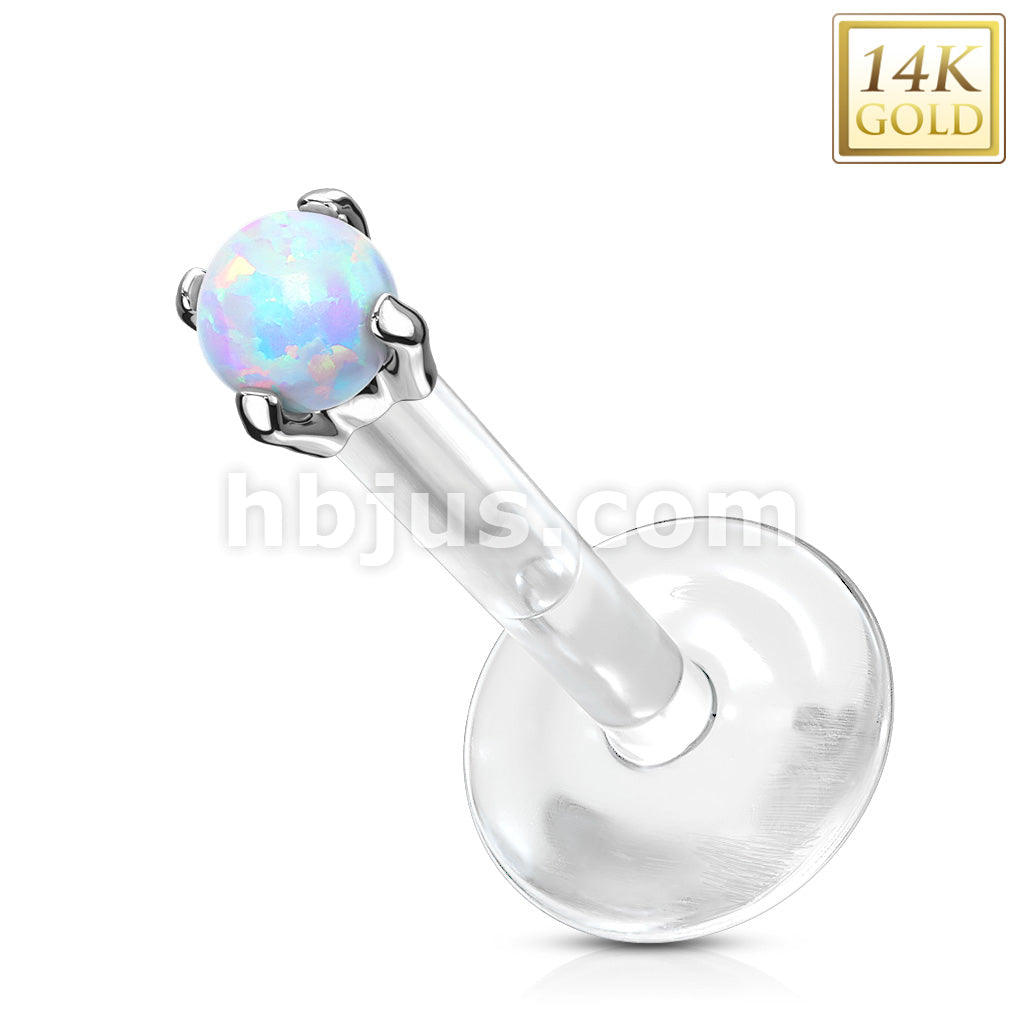 14KT  Gold 14K Gold Opal Prong Set Top Bio Flex Flat Back Studs for... - Image 3