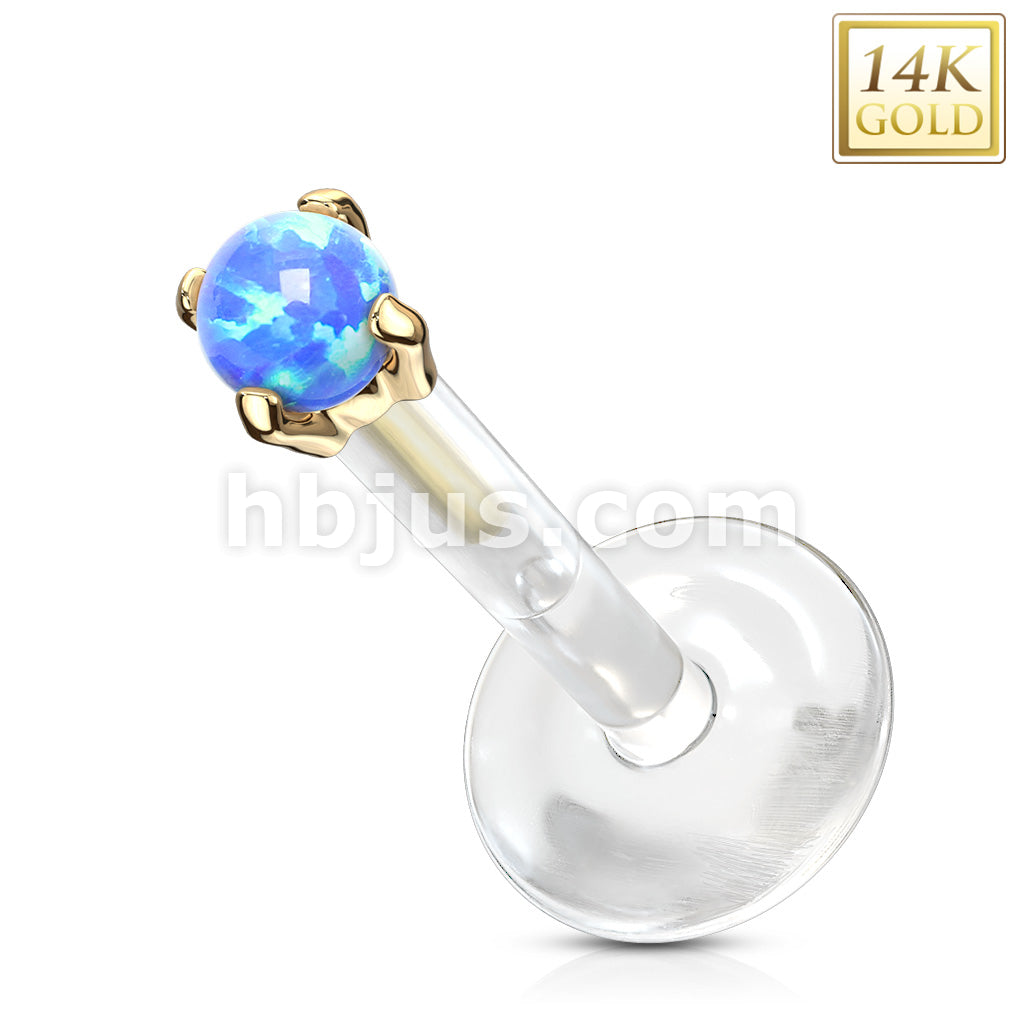 14KT  Gold 14K Gold Opal Prong Set Top Bio Flex Flat Back Studs for... - Image 5