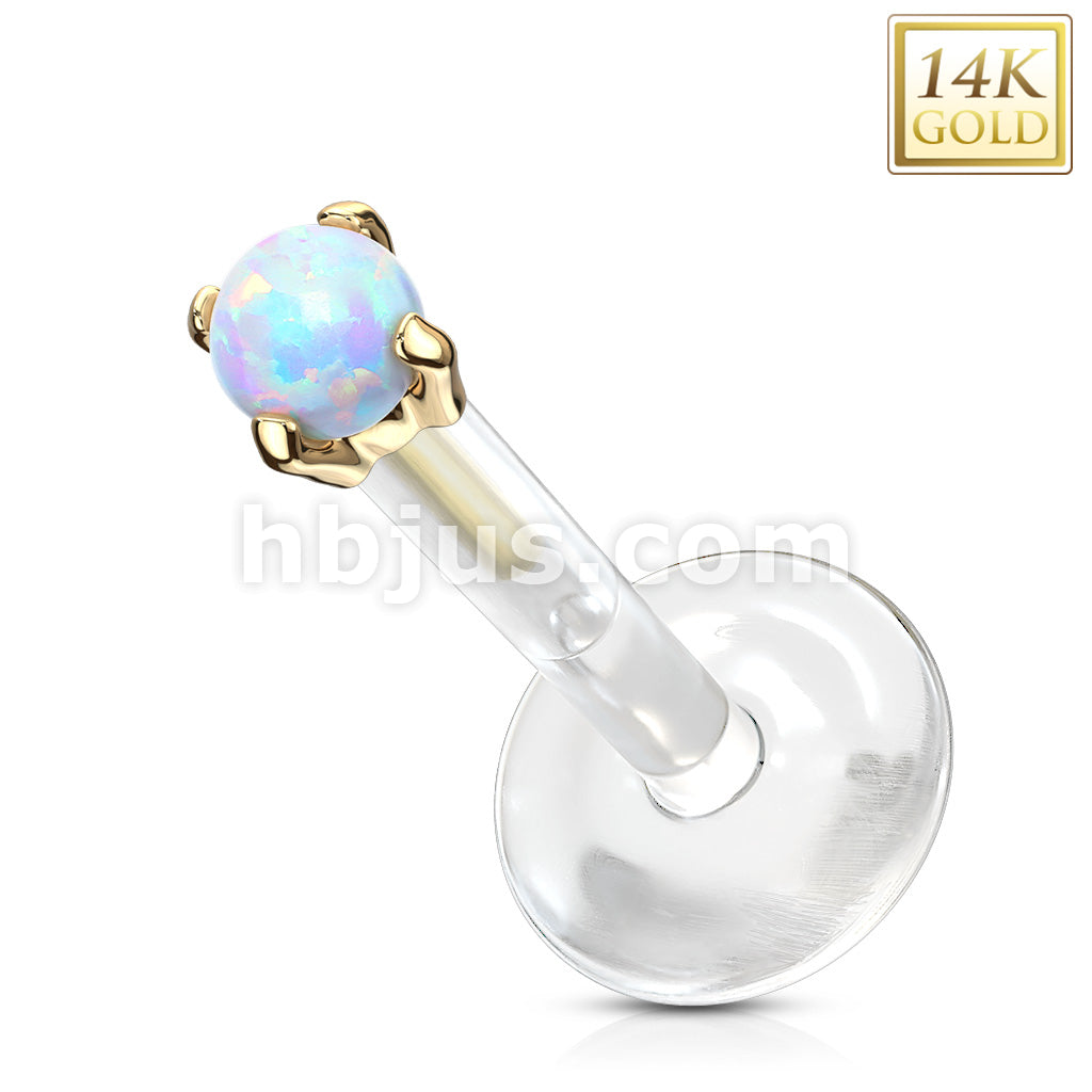 14KT  Gold 14K Gold Opal Prong Set Top Bio Flex Flat Back Studs for... - Image 6