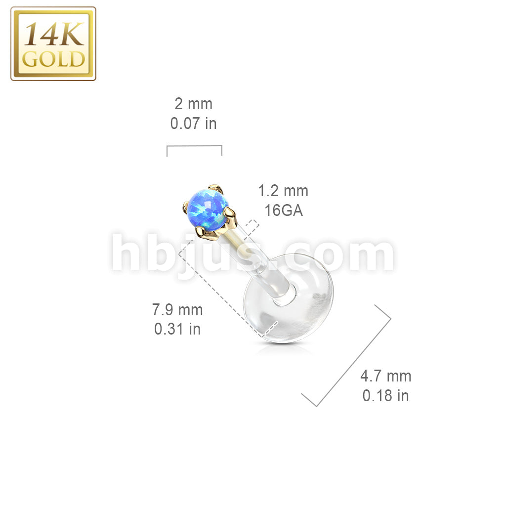 14KT  Gold 14K Gold Opal Prong Set Top Bio Flex Flat Back Studs for... - Image 7
