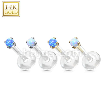 14KT  Gold 14K Gold Opal Prong Set Top Bio Flex Flat Back Studs for... - Image 8