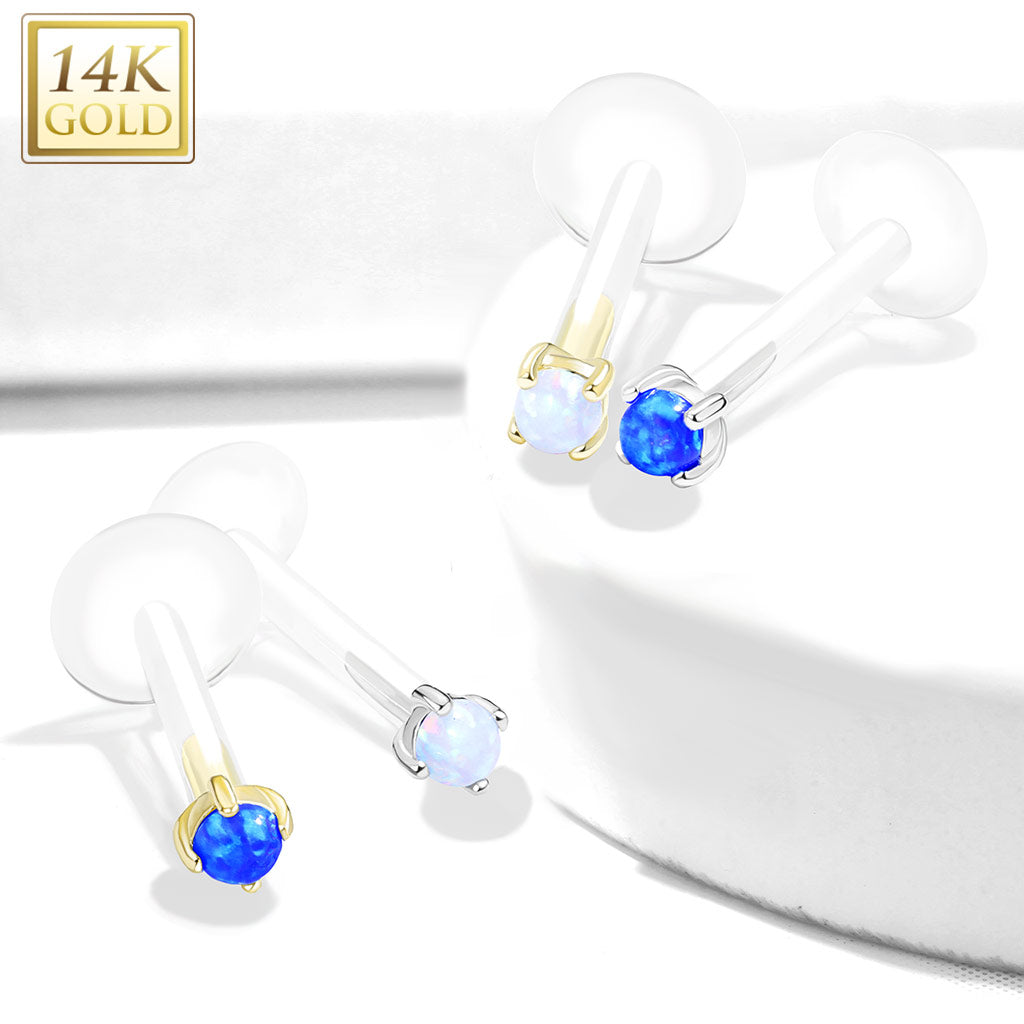 14KT Gold 14K Gold Opal Prong Set Top Bio Flex Flat Back Studs for...
