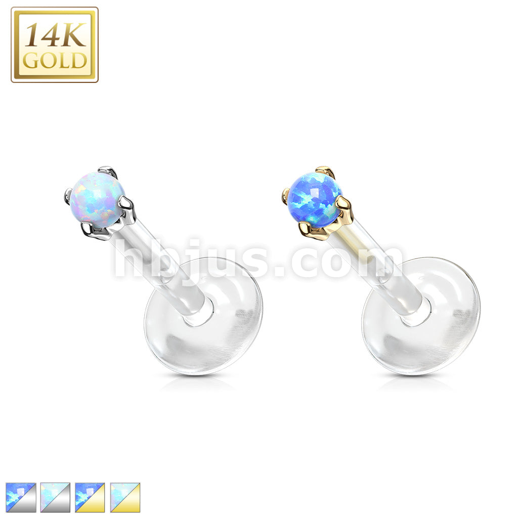 14KT  Gold 14K Gold Opal Prong Set Top Bio Flex Flat Back Studs for... - Image 2