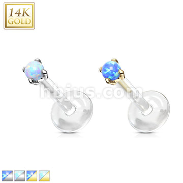 14KT  Gold 14K Gold Opal Prong Set Top Bio Flex Flat Back Studs for... - Image 2