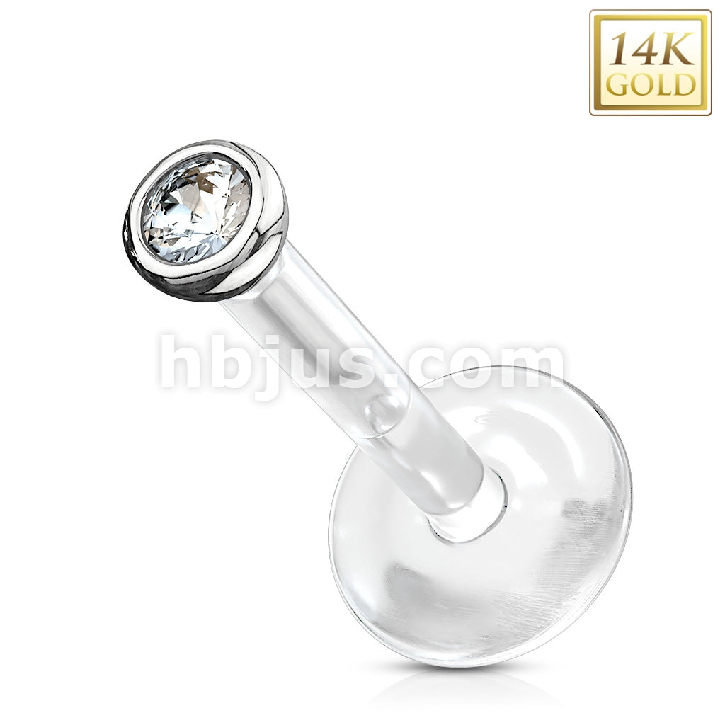 14KT  Gold 14K Gold Gemball CZ Top With PTFE Flex Shaft Labret/Monroe - Image 2