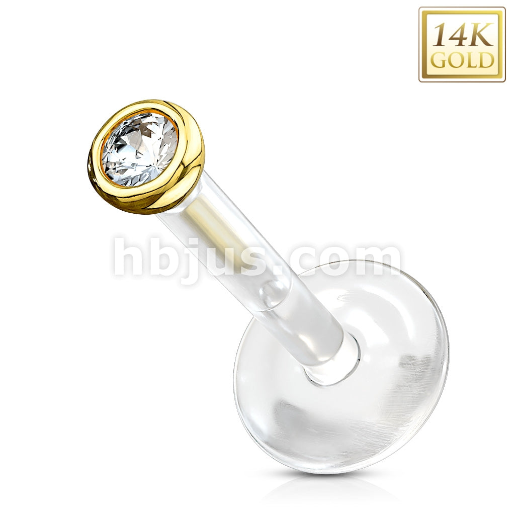 14KT  Gold 14K Gold Gemball CZ Top With PTFE Flex Shaft Labret/Monroe - Image 3