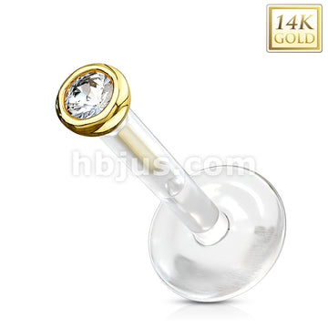 14KT  Gold 14K Gold Gemball CZ Top With PTFE Flex Shaft Labret/Monroe - Image 3