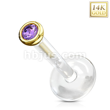 14KT  Gold 14K Gold Gemball CZ Top With PTFE Flex Shaft Labret/Monroe - Image 4