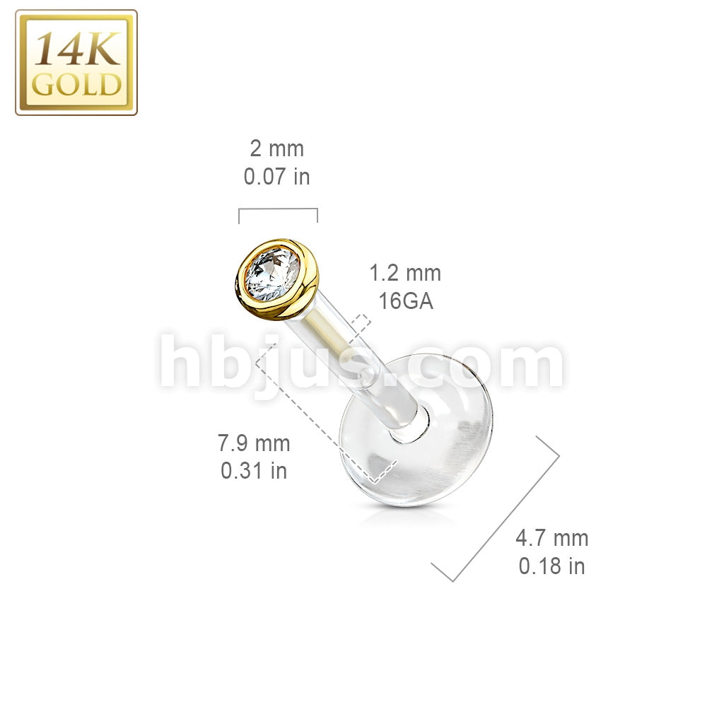 14KT  Gold 14K Gold Gemball CZ Top With PTFE Flex Shaft Labret/Monroe - Image 5