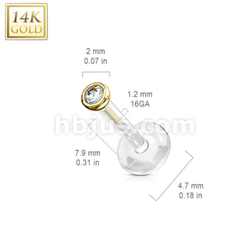 14KT  Gold 14K Gold Gemball CZ Top With PTFE Flex Shaft Labret/Monroe - Image 5