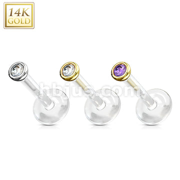 14KT  Gold 14K Gold Gemball CZ Top With PTFE Flex Shaft Labret/Monroe - Image 6
