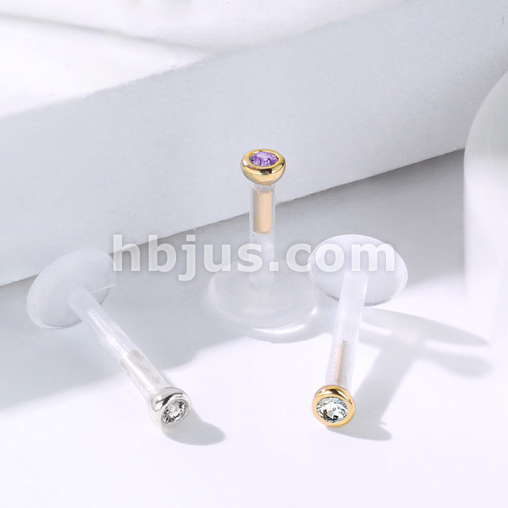 14KT  Gold 14K Gold Gemball CZ Top With PTFE Flex Shaft Labret/Monroe - Image 8