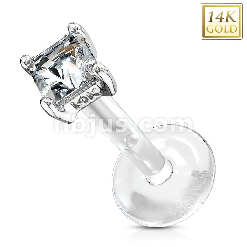 14KT  Gold 14K Gold Square Princess Cut CZ Prong Set Top With PTFE Flex... - Image 2