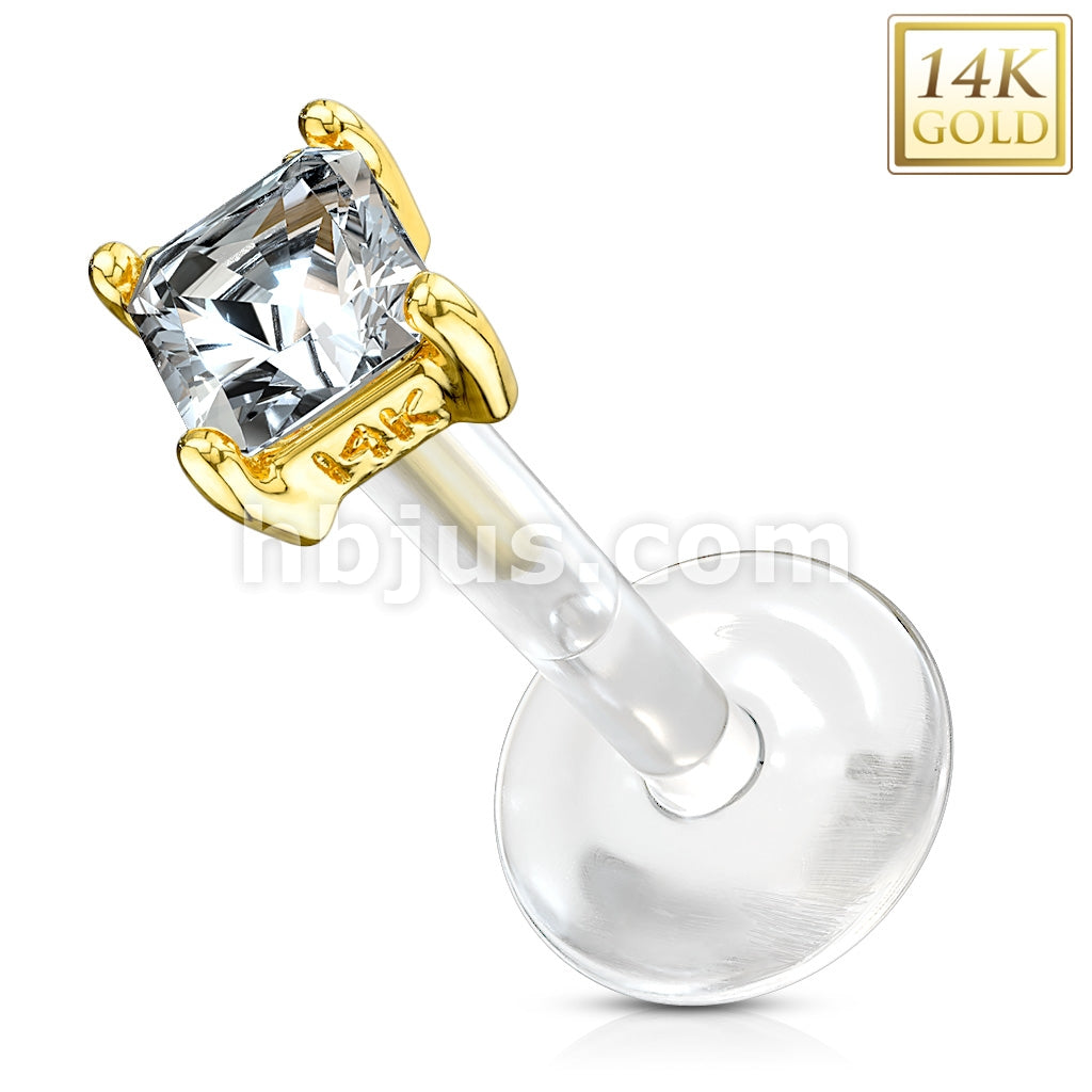 14KT  Gold 14K Gold Square Princess Cut CZ Prong Set Top With PTFE Flex... - Image 3