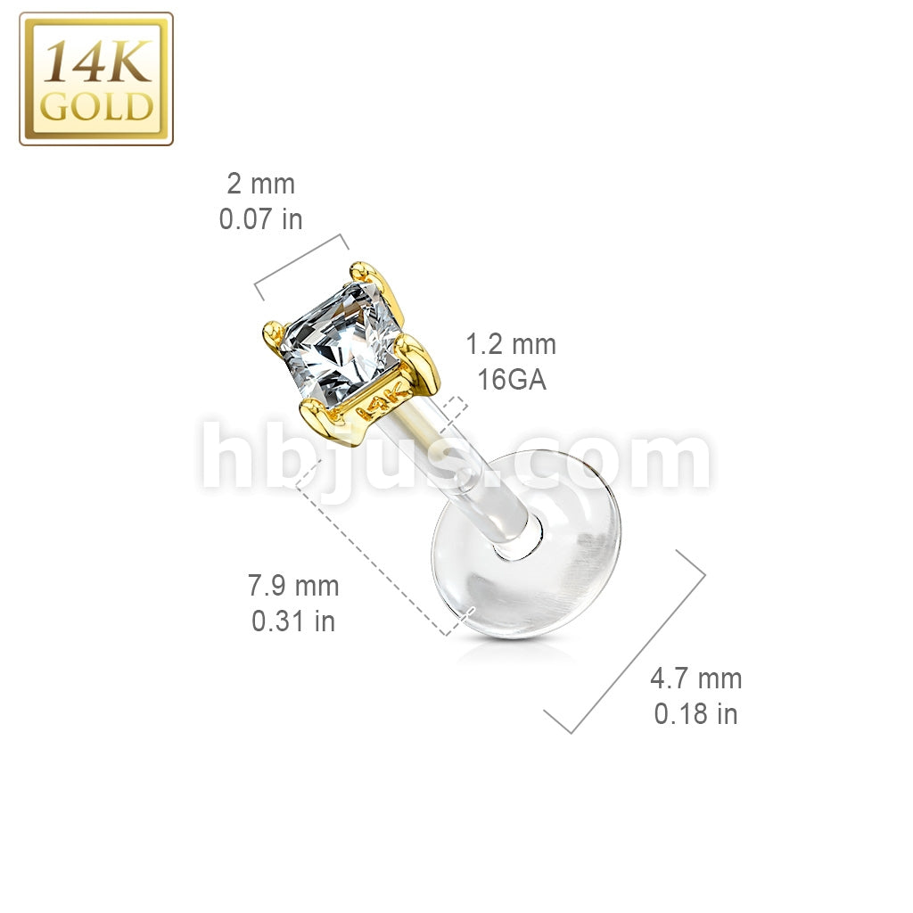 14KT  Gold 14K Gold Square Princess Cut CZ Prong Set Top With PTFE Flex... - Image 4