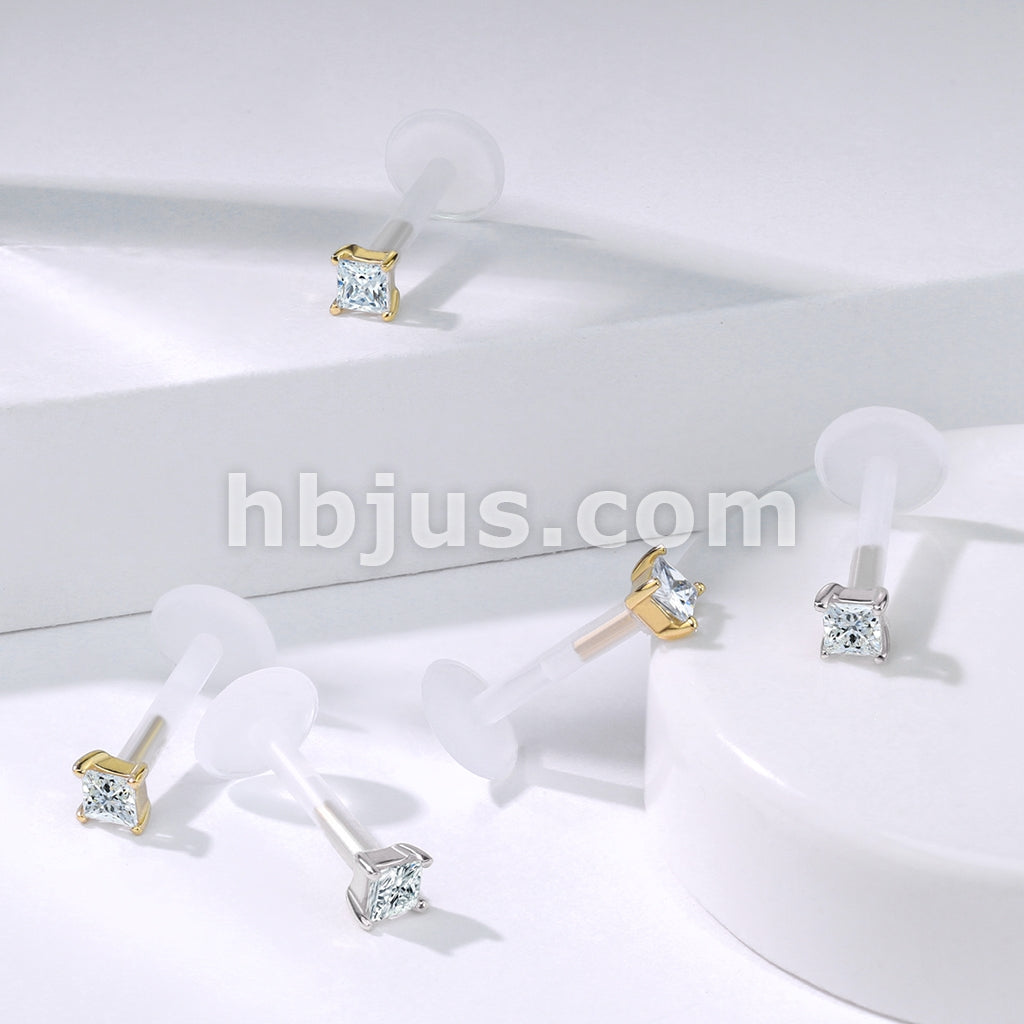 14KT  Gold 14K Gold Square Princess Cut CZ Prong Set Top With PTFE Flex... - Image 6