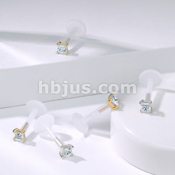 14KT  Gold 14K Gold Square Princess Cut CZ Prong Set Top With PTFE Flex... - Image 6