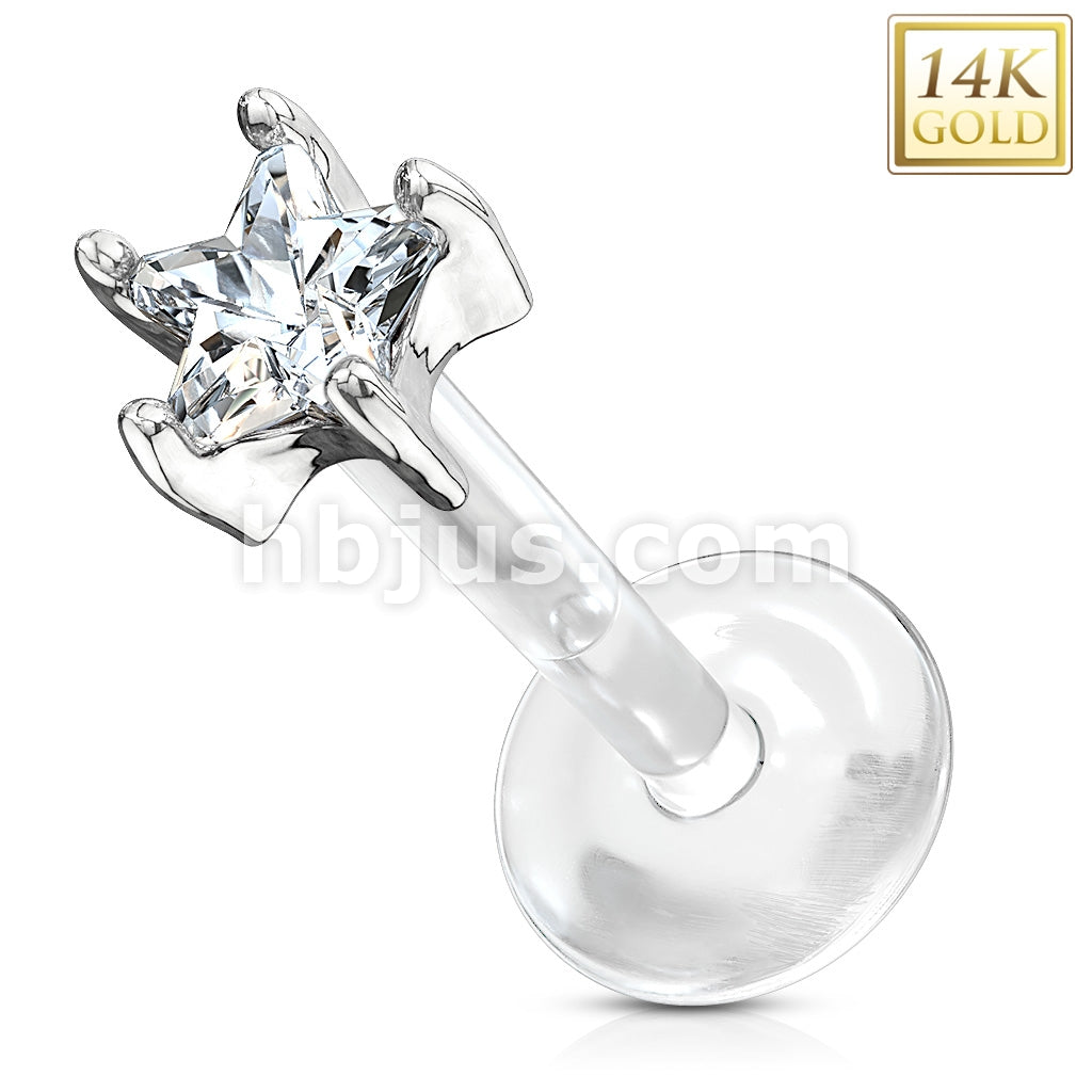 14KT  Gold 14K Gold Star CZ Prong Set Top With PTFE Flex Shaft... - Image 2