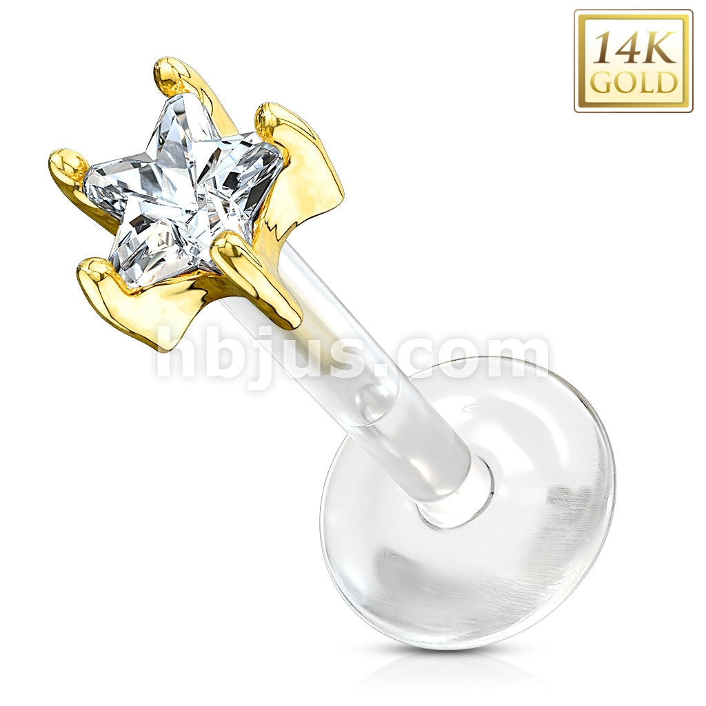 14KT  Gold 14K Gold Star CZ Prong Set Top With PTFE Flex Shaft... - Image 3