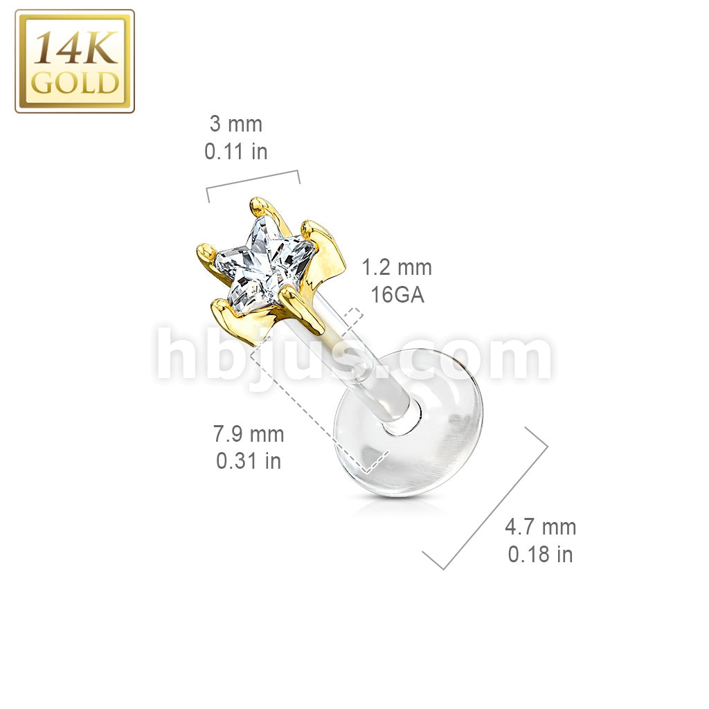 14KT  Gold 14K Gold Star CZ Prong Set Top With PTFE Flex Shaft... - Image 4