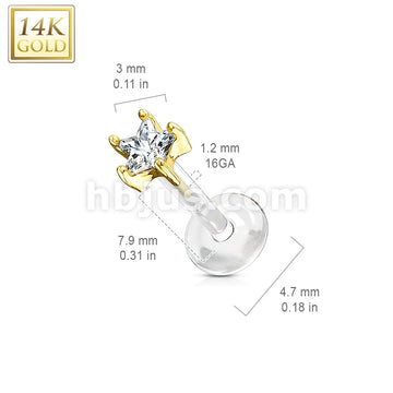 14KT  Gold 14K Gold Star CZ Prong Set Top With PTFE Flex Shaft... - Image 4