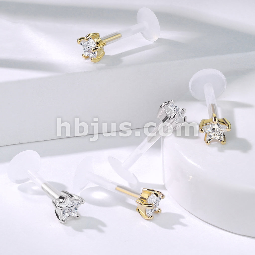 14KT  Gold 14K Gold Star CZ Prong Set Top With PTFE Flex Shaft... - Image 6