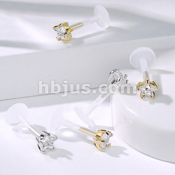 14KT  Gold 14K Gold Star CZ Prong Set Top With PTFE Flex Shaft... - Image 6