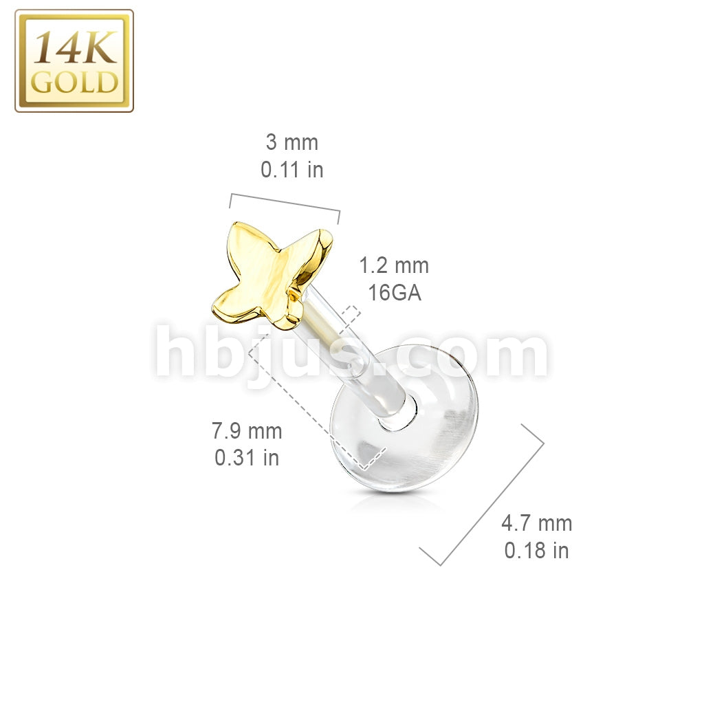 14KT  Gold 14K Gold 3D Butterfly Top With PTFE Flex Shaft Labret/Monroe - Image 4