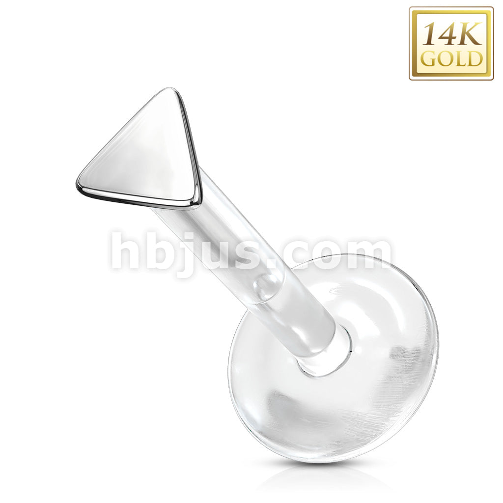 14KT  Gold 14K Gold Triangle Top Bio Flex Flat Back Studs for Labret,... - Image 3