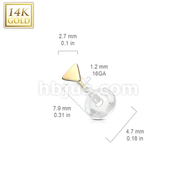 14KT  Gold 14K Gold Triangle Top Bio Flex Flat Back Studs for Labret,... - Image 5