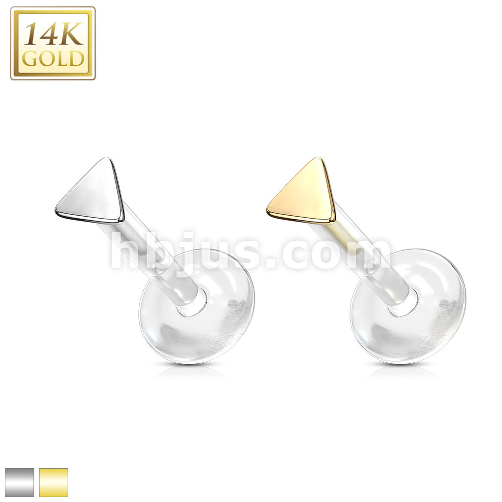 14KT  Gold 14K Gold Triangle Top Bio Flex Flat Back Studs for Labret,... - Image 2
