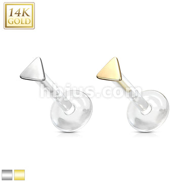14KT  Gold 14K Gold Triangle Top Bio Flex Flat Back Studs for Labret,... - Image 2