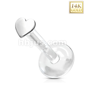 14KT  Gold 14K Gold Heart Top Bio Flex Flat Back Studs for Labret,... - Image 3