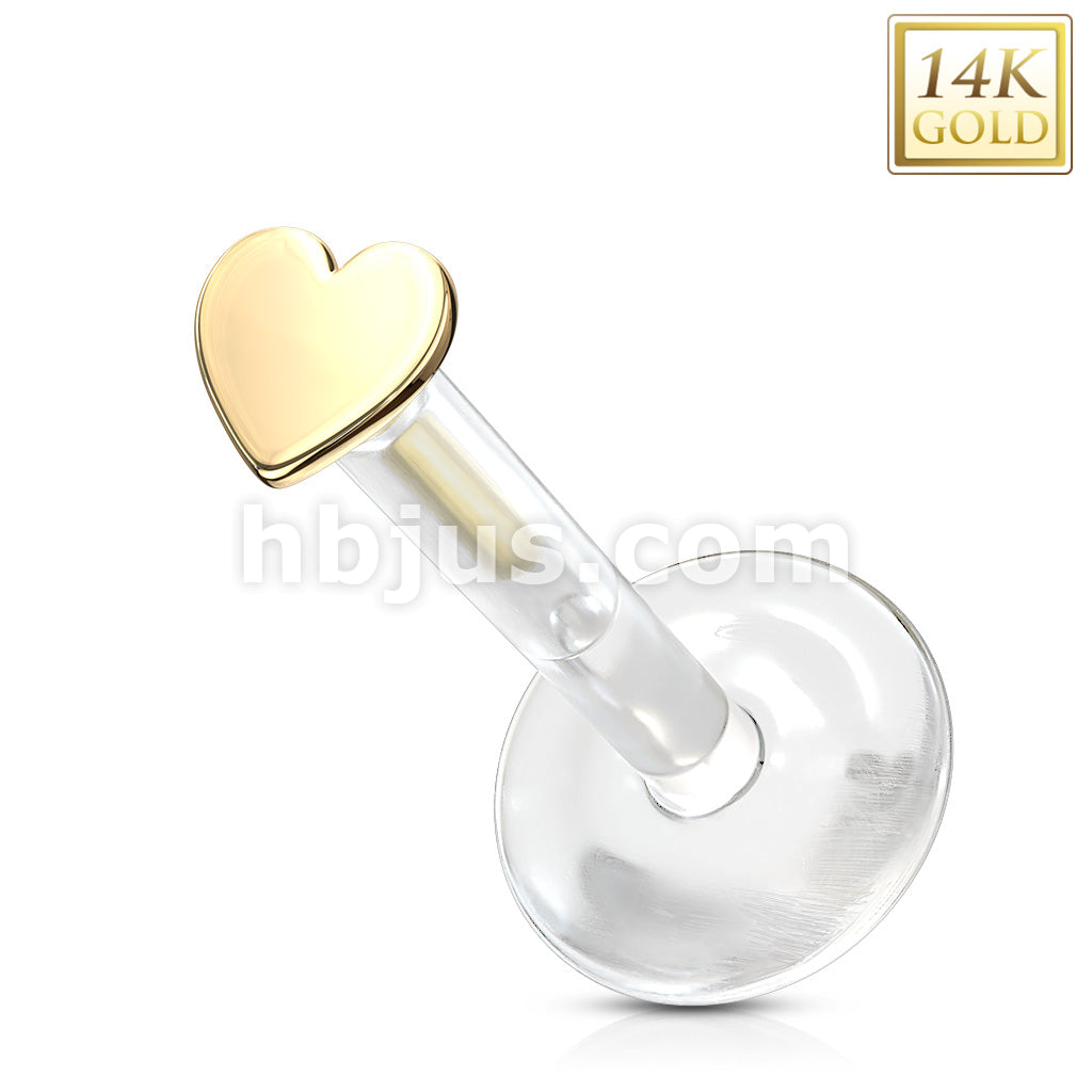 14KT  Gold 14K Gold Heart Top Bio Flex Flat Back Studs for Labret,... - Image 4
